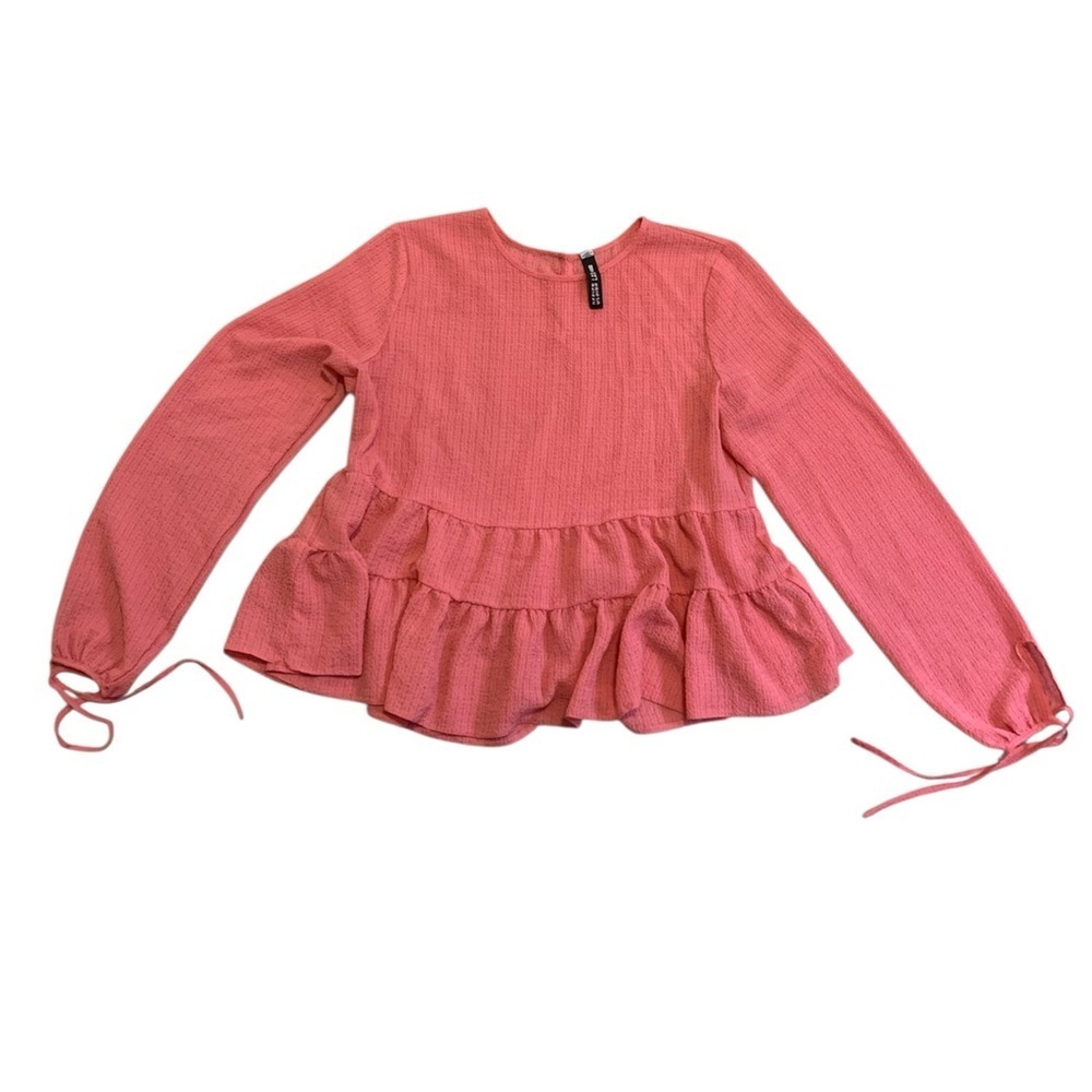 DESIGN LAB Coral Peplum Top L/G Tie Sleeves Size Large